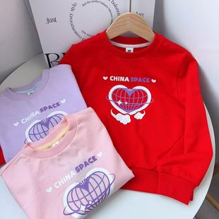 秋上新110 小猪家儿童卫衣女童春秋纯棉印花毛圈套头卫衣 165码