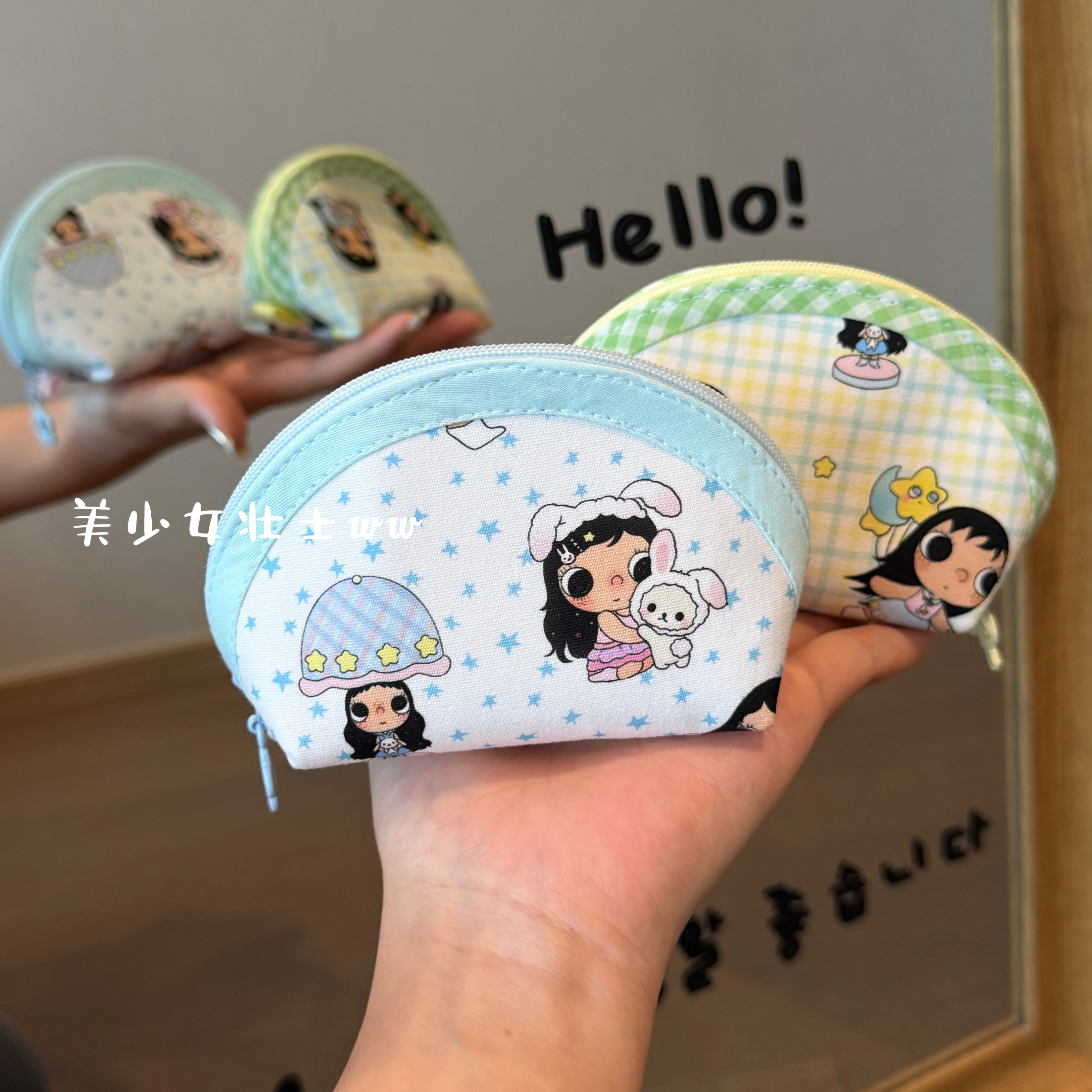 美少女壮士ww原创手作卡通女孩贝壳零钱包可爱印花拉链收纳小包