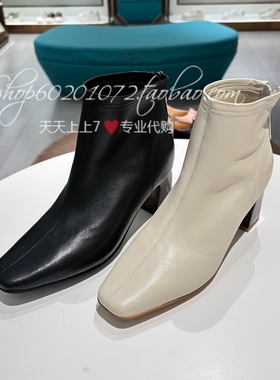 Lesaunda莱尔斯丹2025冬季女鞋通勤方头粗跟女短靴时装靴 6T60901