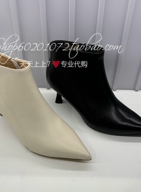 真美诗2024冬季女靴光泽牛皮靴心动符号尖头裹靴高跟短靴女 YVA41