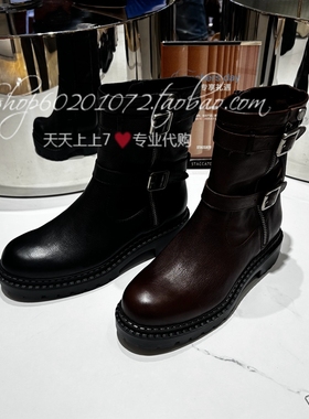 Staccato/思加图2025冬季女靴工装机车时装靴粗跟瘦瘦靴短靴EIU02