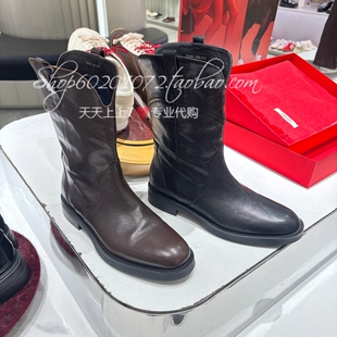 Staccato/思加图2025冬季女靴英伦风西部靴牛仔靴中靴时装靴Z0521