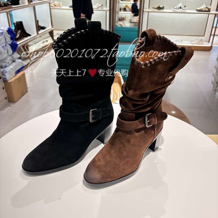 莱尔斯丹2025冬季女靴粗跟堆堆靴