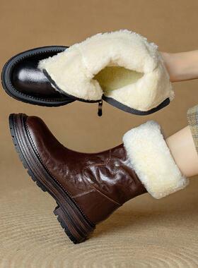 SIX MADDEN2024冬季女靴粗跟烟筒靴靴厚底雪地靴中筒女短靴SMC401