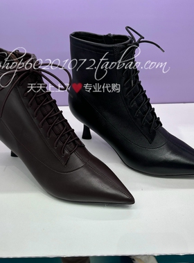 真美诗2024冬季新女靴欧美细跟高筒瘦腿时装靴尖头短靴子女 YVA46