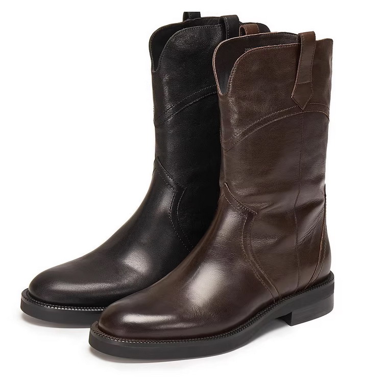 思加图2025冬季女靴英伦风西部靴