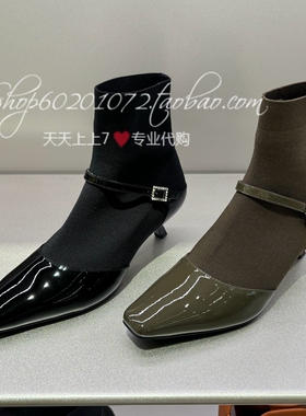 思加图2024冬季女靴英伦显瘦弹力靴细跟靴袜靴玛丽珍短靴女 ES804