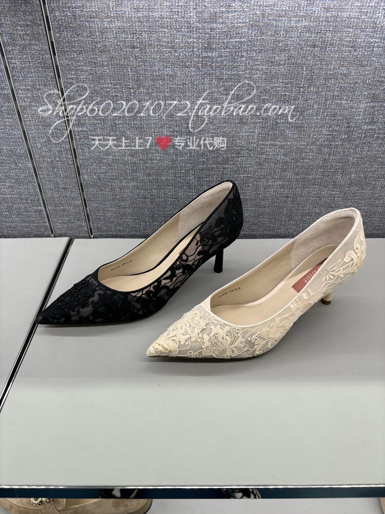 真美诗2024春季女鞋优雅鸢尾花蕾丝宴会尖头婚鞋高跟鞋单鞋 yuh30