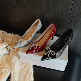 SIX MADDEN2026春季女鞋水钻蝴蝶结尖头高跟鞋一脚蹬女单鞋SMD404