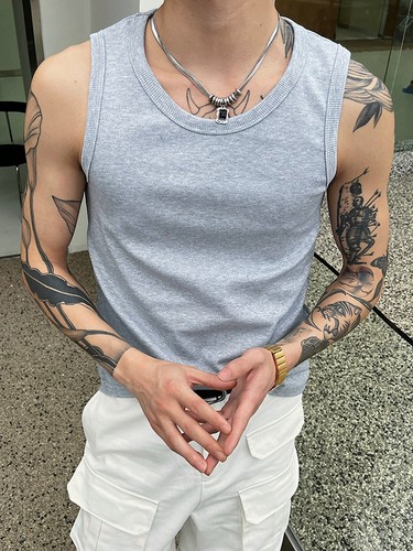 高级感螺纹纯棉背心男夏季运动