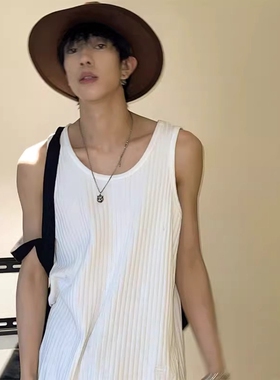 高级感螺纹背心男夏季韩版潮流打底衫肌理感痞帅运动宽松无袖t恤