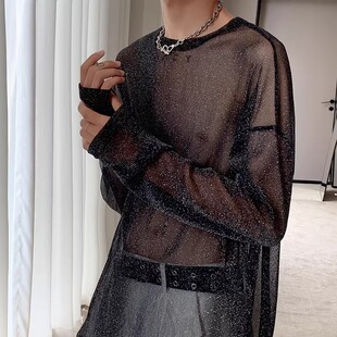 高级感禁欲系长袖T恤痞帅风垂感透明防晒慵懒风宽松性感内搭上衣