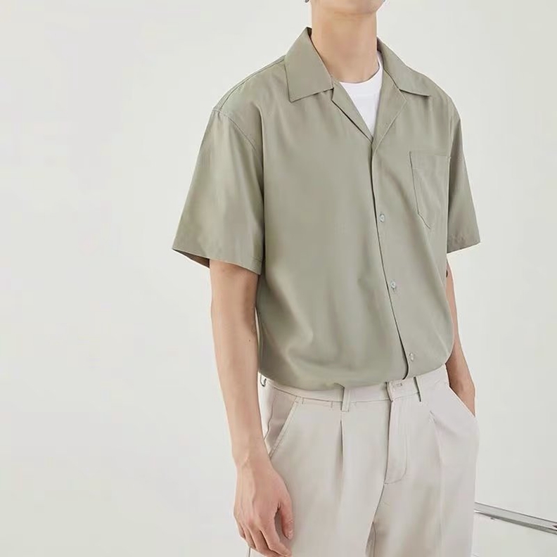 轻熟风衬衫男日系短袖古巴领