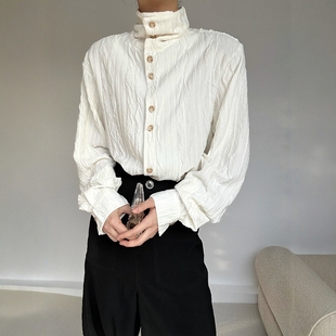 衬衫 立领长袖 衬衣男女肌理感宽松新中式 高级感秋冬日系高领打底衫