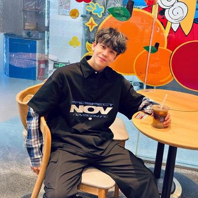 小众设计感格子拼接假两件polo衫