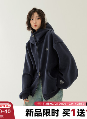 Ernst Tan400G重磅卫衣外套女春秋美式潮牌宽松休闲连帽情侣开衫