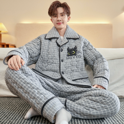 2025款男士冬天睡衣三层夹棉加厚