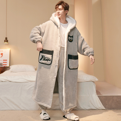 睡袍男士秋冬季珊瑚绒加厚家居服