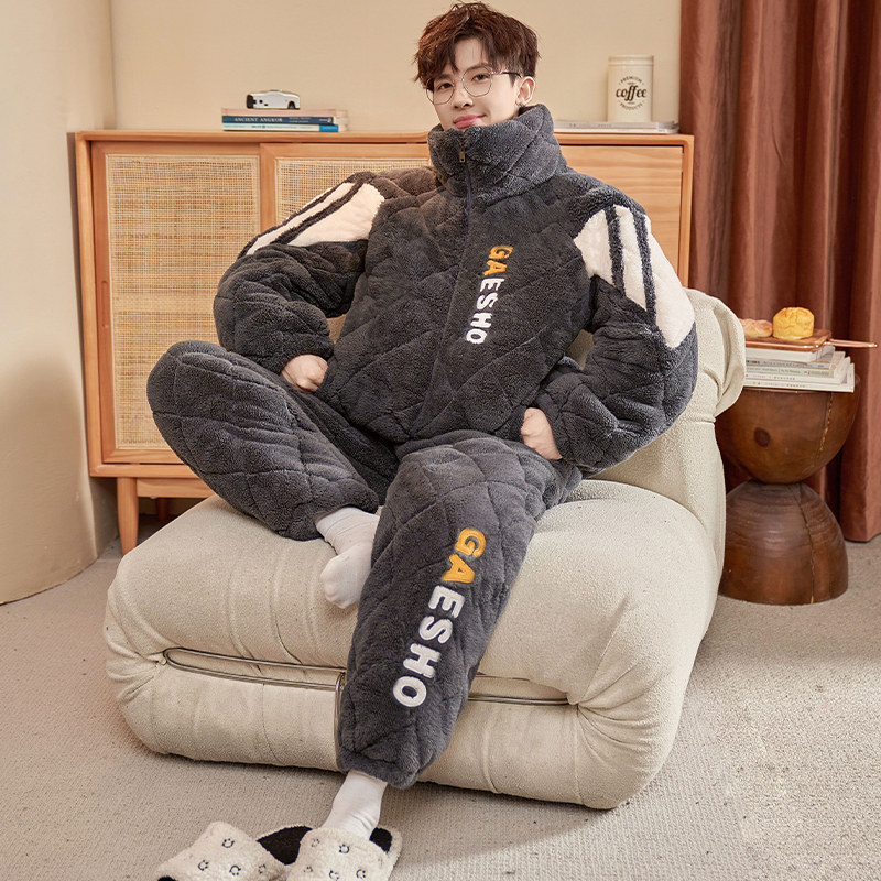 2025冬天新款珊瑚绒睡衣男士秋冬季加厚加绒三层夹棉袄青少年套装,女士内衣/男士内衣/家居服,睡衣/家居服套装,淘宝优惠券,粉丝福利购,淘宝优惠卷