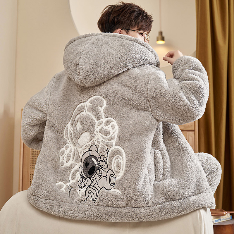 珊瑚绒男士秋冬季睡衣加绒加厚法兰绒2025新款青少年冬天男款套装