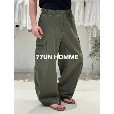 77unHomme美式工装风水洗做旧直筒宽松阔腿裤男小弯刀休闲长裤