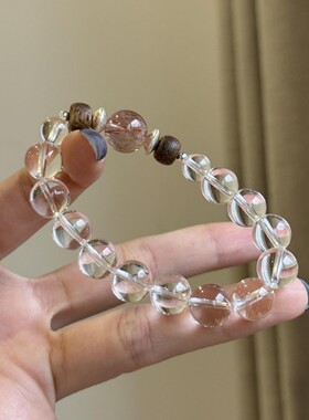 【ZKRBB】稳定情绪天然白水晶手链女沉香款黑金超七喜金水晶手串