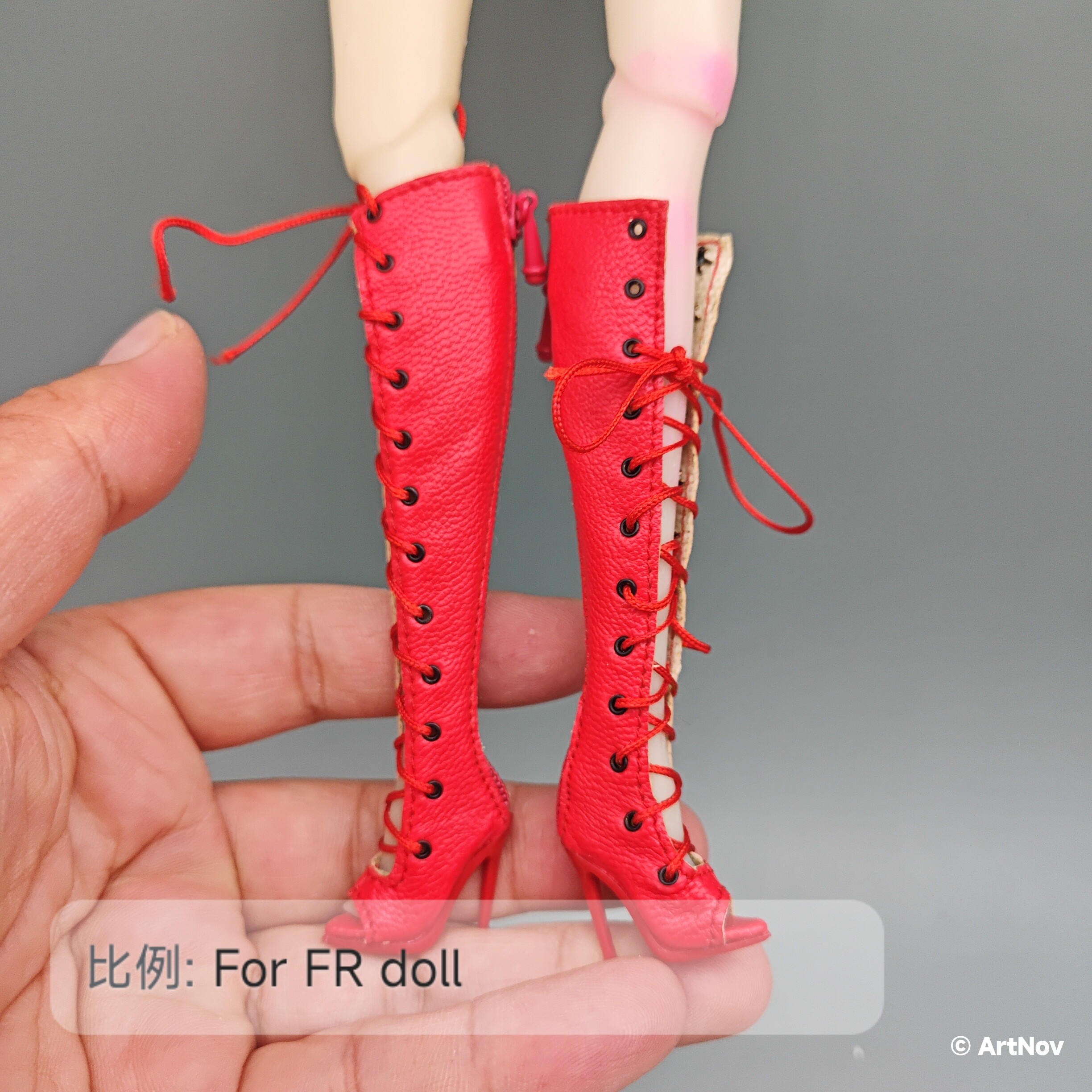 红色膝下鱼嘴靴NU.face绑带FR2 FR6.0仙仙体MUSES1/6BJD kissmela