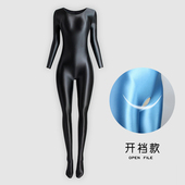 弹力光泽连体衣紧身男女瑜伽连体衣全包连体衣裤 连脚演出服 女长袖