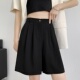 胖mm高腰宽松显瘦a字冰丝阔腿5五分裤 黑色西装 薄款 大码 短裤 女夏季