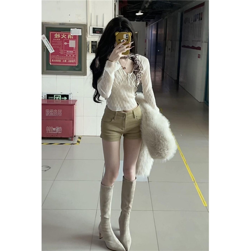美式辣妹高腰牛仔热裤女新款紧身显瘦弹力百搭千禧风包臀a字短裤
