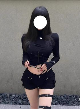 美式辣妹黑色低腰工装牛仔短裤女纯欲显瘦弹力修身小众包臀热裤子