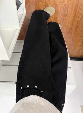 黑色铆钉复古宽松阔腿牛仔裤女高腰垂感显瘦直筒裤设计感拖地长裤