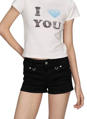 美式复古黑色低腰牛仔短裤女新款百搭显瘦a字设计感包臀y2k热裤子