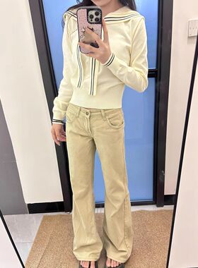 卡其色微喇牛仔裤女高腰弹力百搭复古修身显瘦阔腿新款马蹄喇叭裤