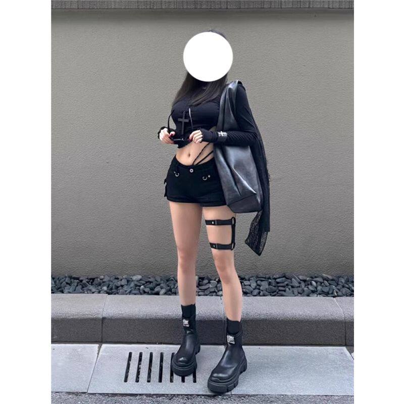 辣妹y2k黑色高街牛仔超短裤低腰弹力紧身新款显瘦美式包臀热裤子