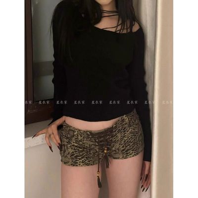 美式复古vibe千禧辣妹牛仔裤女bf慵懒风设计感绑带亚比夜店超短裤