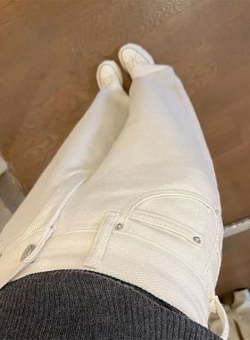 白色高腰阔腿牛仔裤女宽松直筒垂感显瘦ins百搭网红通勤拖地裤子
