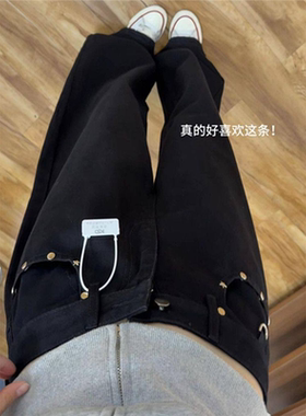 黑色铆钉阔腿牛仔裤女新款复古垂感显瘦百搭拖地设计感辣妹阔腿裤