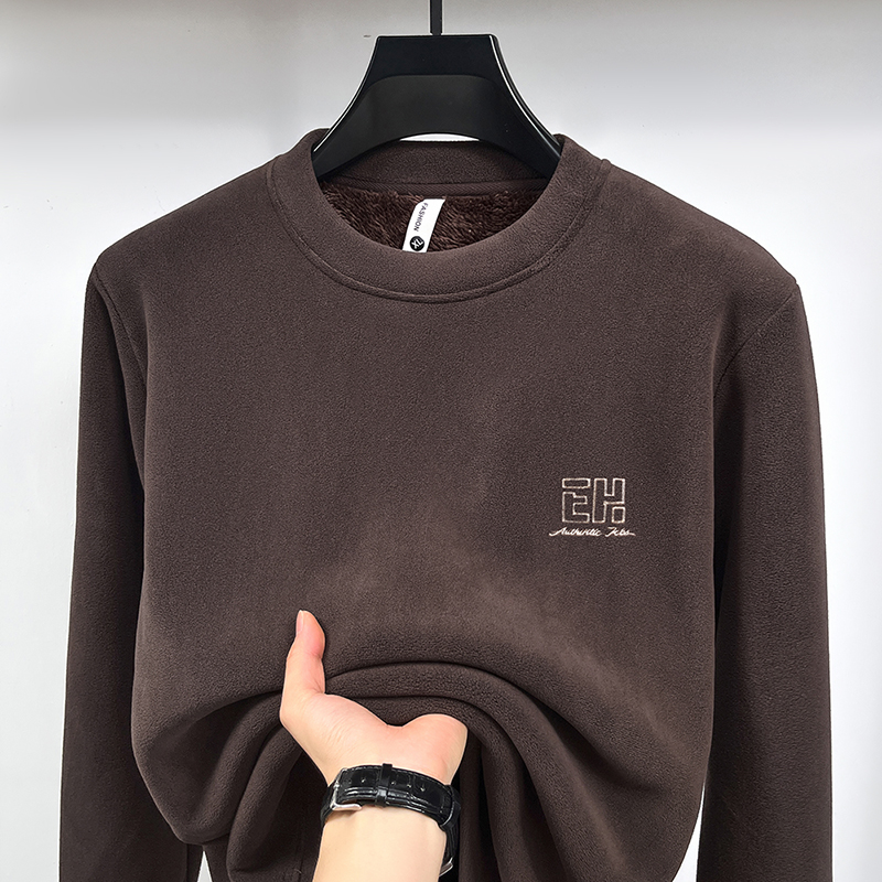 路易北极狼男士圆领加绒加厚奥粒绒毛衣保暖针织衫冬季打底衫