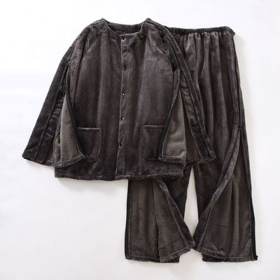 男款法兰绒保暖骨折易穿脱康复护理服冬加厚卧床老人针灸理疗
