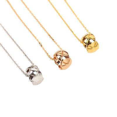 小香风coco菱格交叉小金豆项链女高级菱纹转运珠立体吊坠锁骨礼物