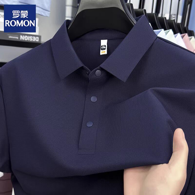 罗蒙夏季冰丝中青年男士短袖polo衫翻领t恤2026新款纯色体恤上衣