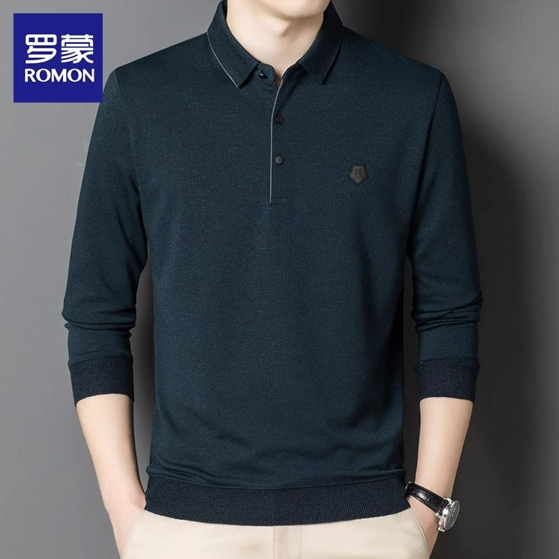 罗蒙polo衫男士长袖T恤商务休闲春季翻领套头抗皱纯色打底衫上衣