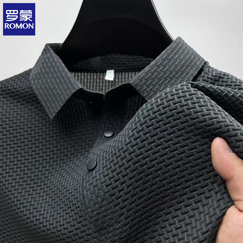 罗蒙高端网眼冰丝短袖T恤男士2025新款夏季薄款休闲翻领POLO衫男