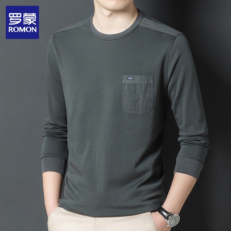 罗蒙长袖t恤男士休闲圆领卫衣2026年春季新款潮流打底衫上衣男装