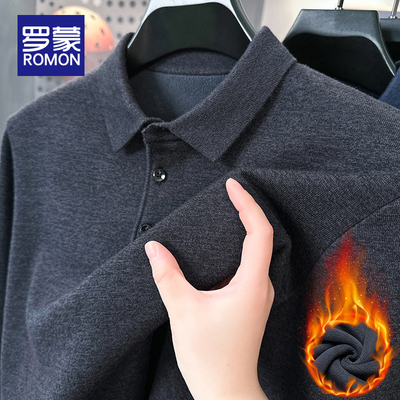 罗蒙冬季加绒加厚男士羊毛POLO针织衫中老年爸爸装百搭保暖毛衣男