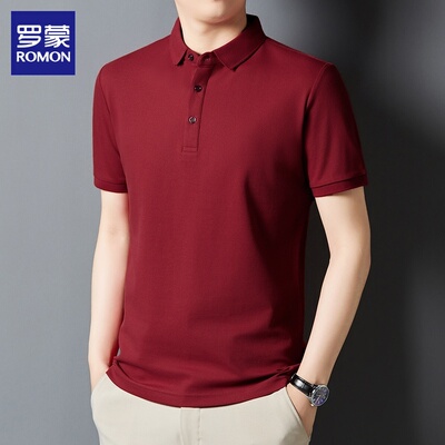 罗蒙Polo衫男士红色翻领半袖体恤上衣2025夏季薄款休闲短袖t恤男