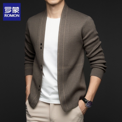 罗蒙针织开衫外套男士秋冬季新款修身v领羊毛衫高级感休闲毛衣男