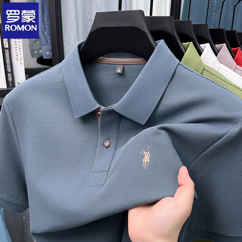 罗蒙专柜正品纯棉短袖t恤男翻领夏季新款商务休闲高端polo衫体恤