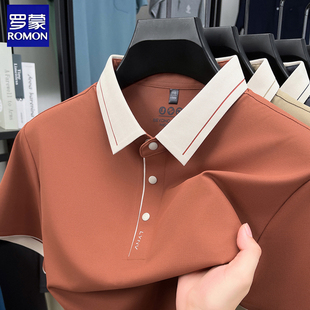 罗蒙冰丝短袖T恤男士polo衫翻领夏季薄款中年爸爸装休闲2026新款
